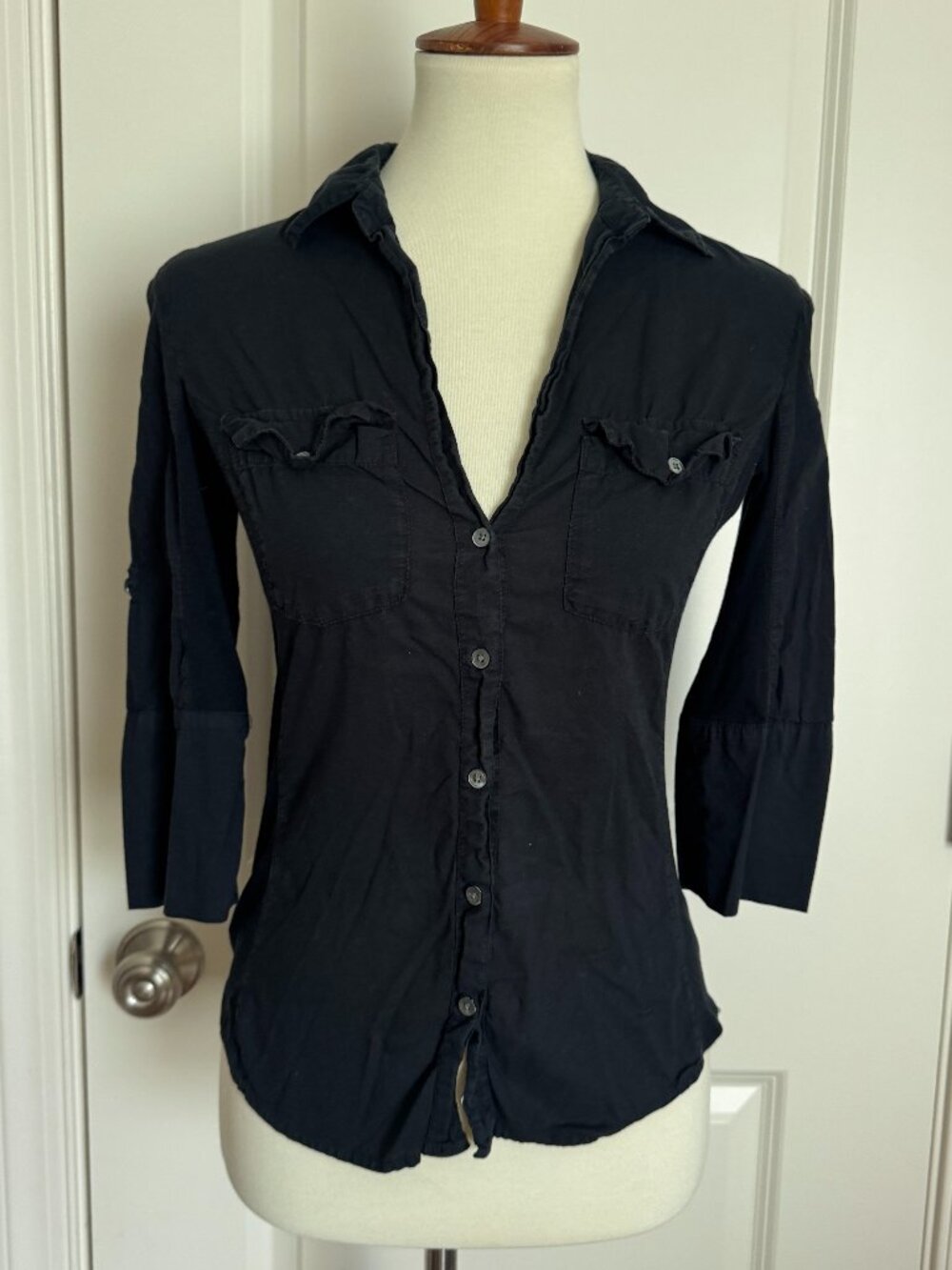 James Perse Black Snap-Front Western Blouse Sz 1